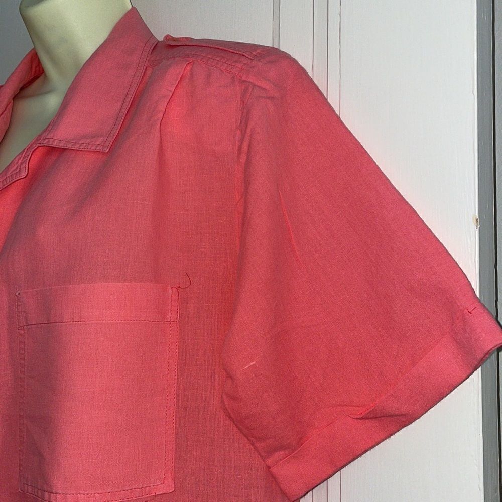 Vtg 80s/90s South Dudley light salmon pink/peach short sleeve cotton shirt - Picture 4 of 7